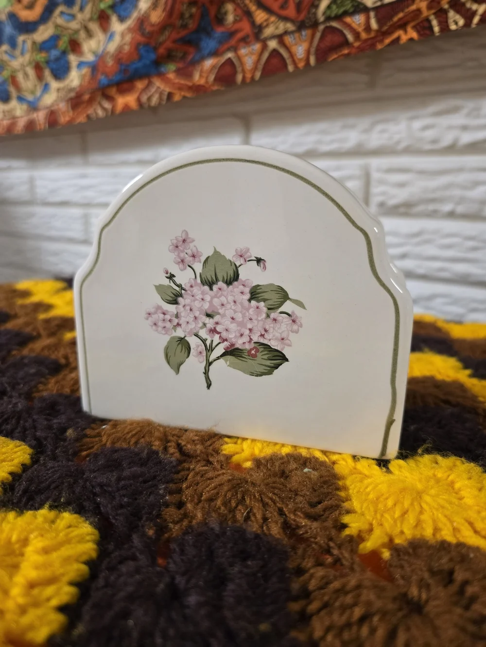 Floral Ceramic Napkin Holder - Pink Blossom Design